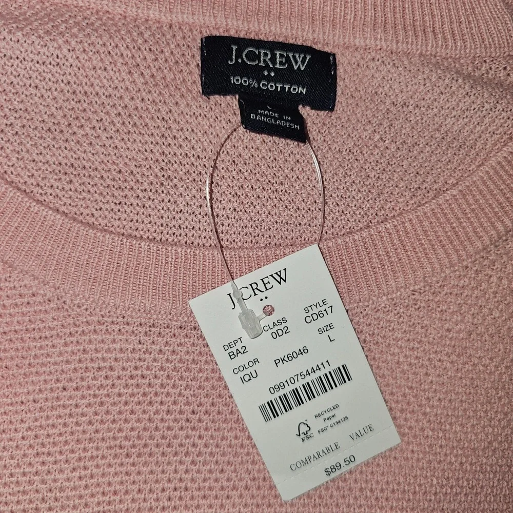 J.Crew Crewneck Sweater Men's Large Pink 100% Cotton Textured Raglan L CD617